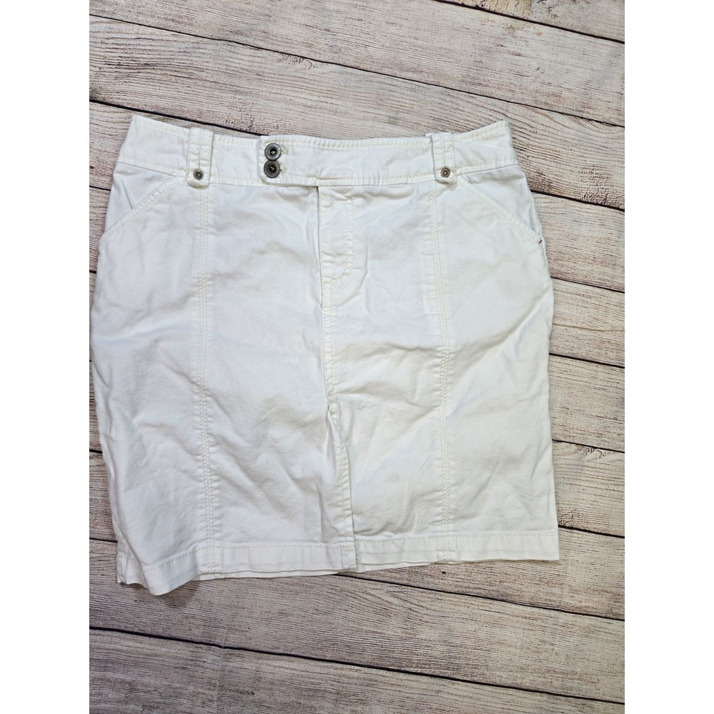 American Eagle Size 8‎ Woman's Skirt White Canvas Pencil Button Zip Pockets